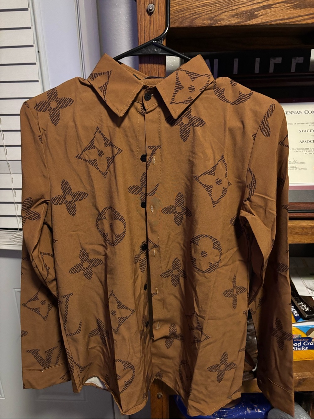 Exclusively Fancy Brown Patterned Button-Up Blouse